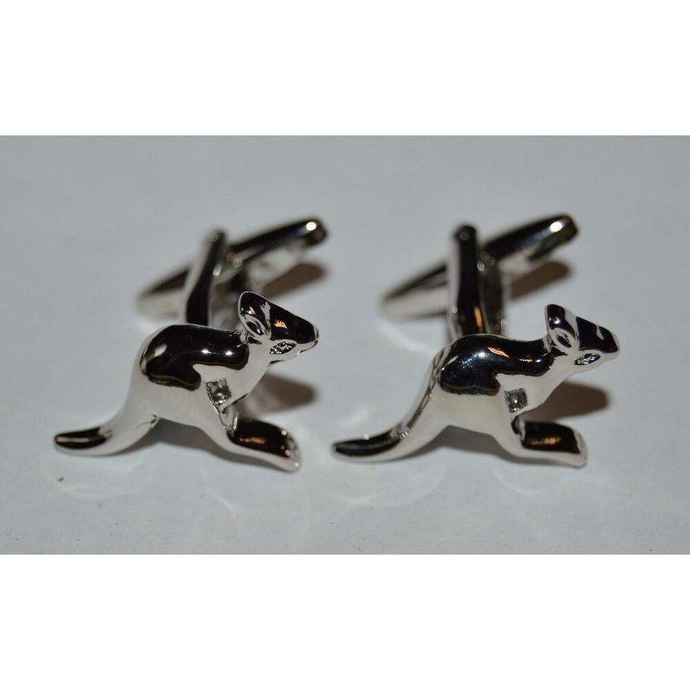 Nice Silver Tone AUSTRALIAN Kangaroo Shaped Men's Cuff Links Set Rare